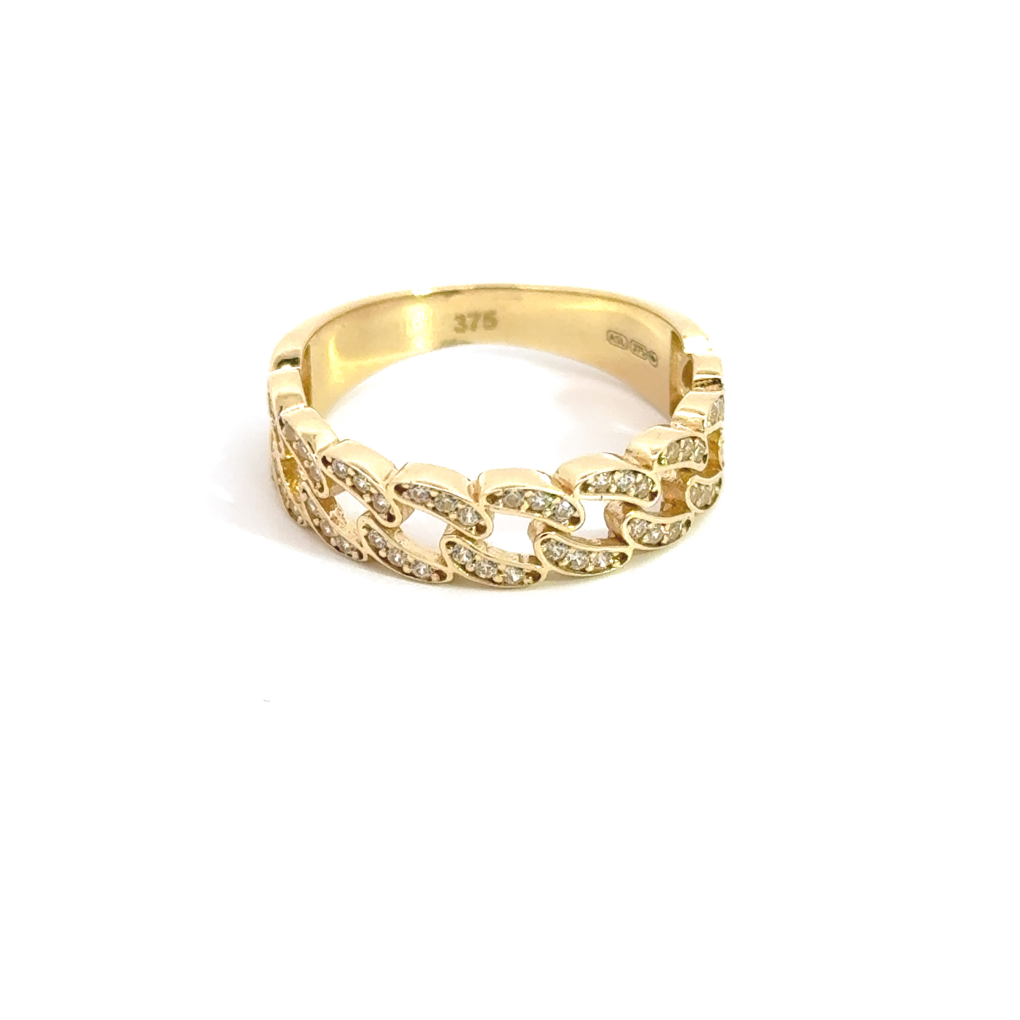 9K Yellow Gold Cuban Link Style CZ Set Ring